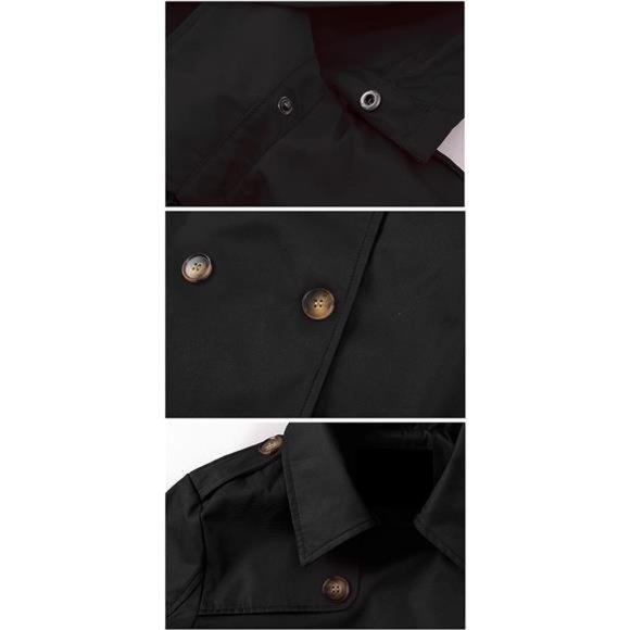 Women's Double Breasted Trench Coat Mid-Length Belted Overcoat Long Dress Jacket - Picture 7 of 8